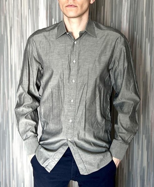 Men Canali Shirt Grey Cotton 36 / S / 44