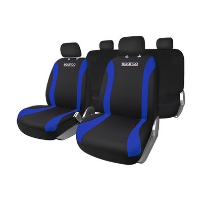 SPARCO Sitzbezüge Schonbezüge Autositzbezüge Universell Schwarz Blau 9 tlg Satz