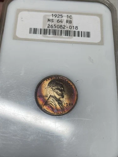 1925 Lincoln Wheat Cent NGC Old Holder Ms 64 RB cool Color