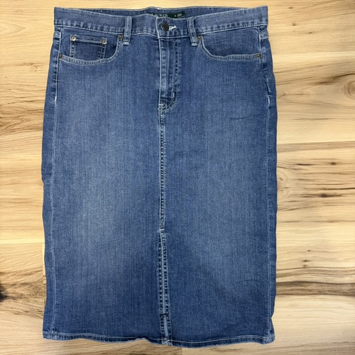 Ralph Lauren Size 8 Denim Pencil Skirt Medium Wash Front Slit-SELF PATCHED Midi