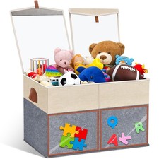 1 Pack Large Toy Storage Box with Clear Lids Collapsible Toys Chest Organizer