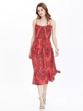 Banana Republic Dress 12 Large Paisley Floral Coral Red Flowy Summer Party Boho