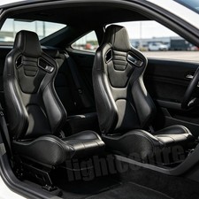 2pc Universal Car Bucket Racing-seats Sliders Reclinable Pvc Leather Red-line