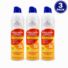 Studio Selection Sunscreen Spray SPF 70 Family Size 11 oz 3 Pack Exp: 10/26 2.73 per gallon