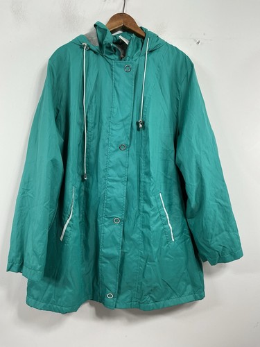 Womans Excellent Condition Hooded Raincoat Large Aqua Lined