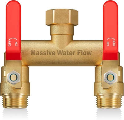 2 Way Hose Splitter Heavy Duty Brass 3/4'' GHT Full Flow Garden Tap Adapter Red