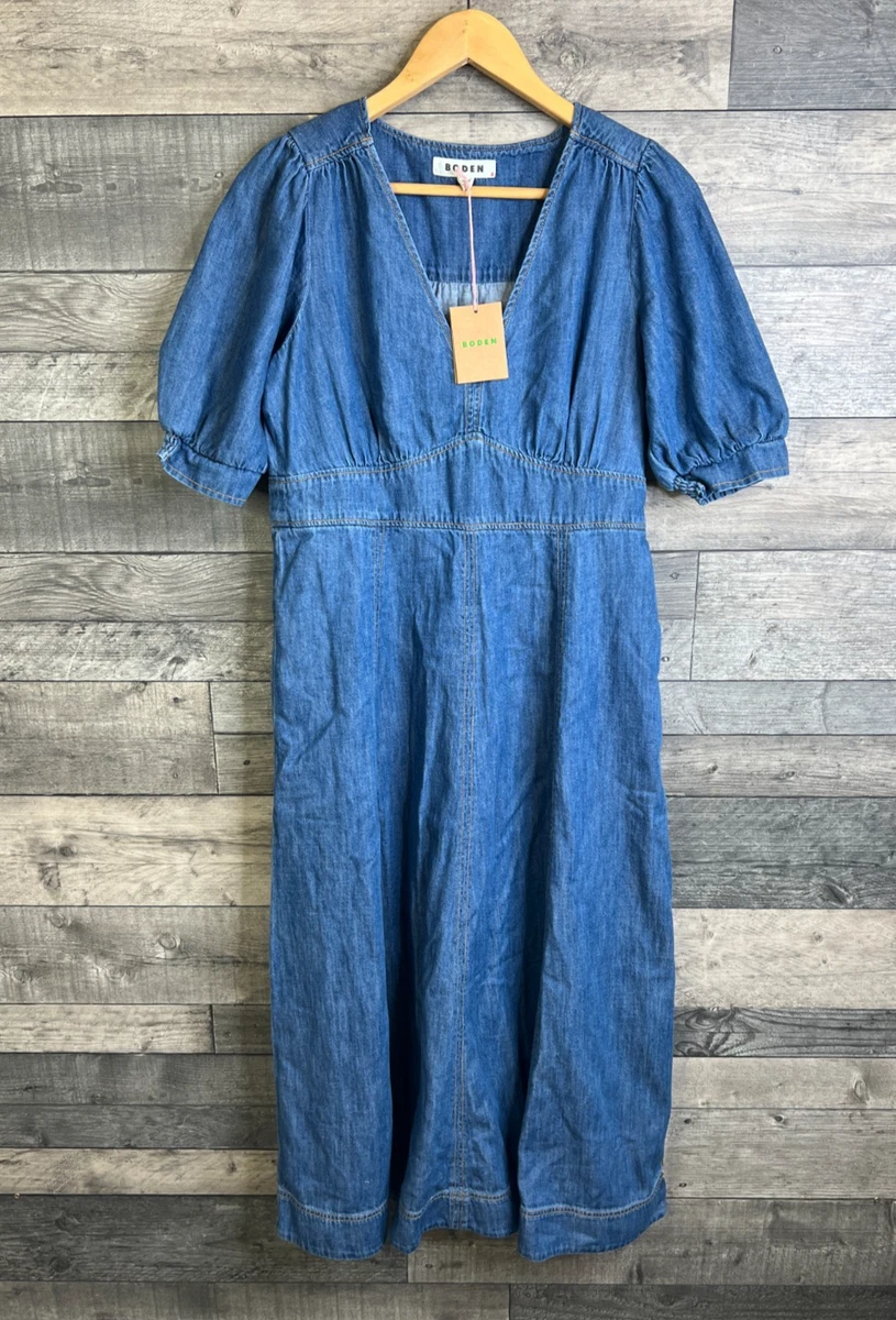 boden denim panel tea dress Short Gold Button Denim Dress - Indigo