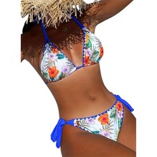 Women's Y2k Floral Bikini Set L Summer Beachy Vacation Coastal White