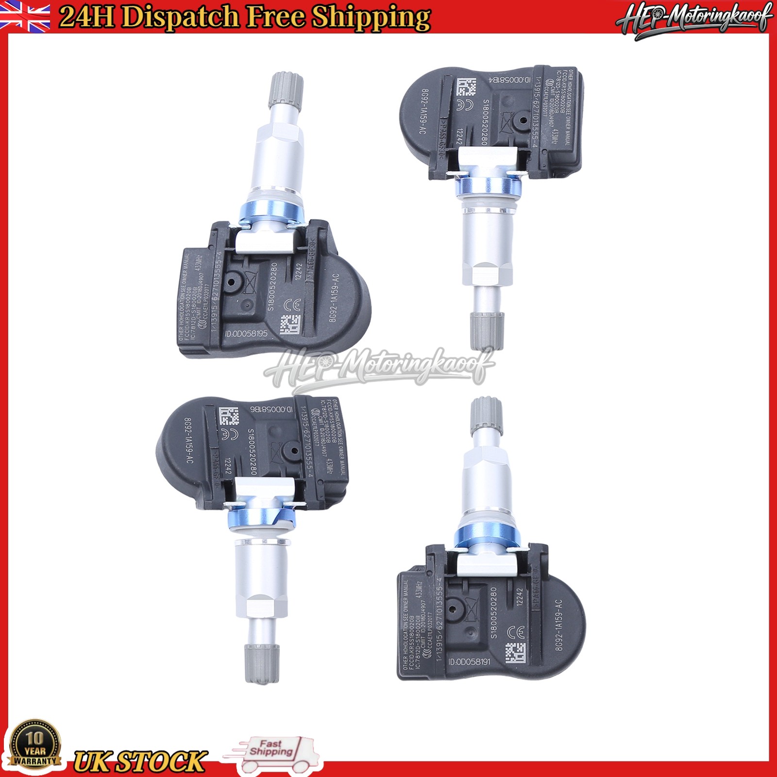 TPMS Tyre Pressure Valve Sensor x4 FOR Ford Focus, S-Max, Mondeo, Galaxy, Fiesta - Image 8