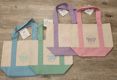 Trader Joe s Mini Pastel Canvas Tote Bag Set Of 4 NWT Blue Green Pink Purple