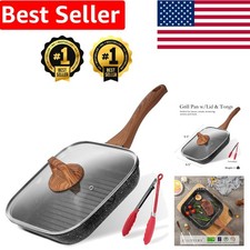 9.5" Nonstick Grill Pan with Lid - Induction Compatible & Eco-Friendly Cooking