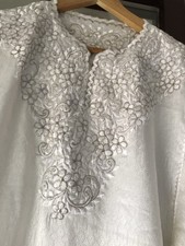 Tunika-Kaftan Maxikleid Weiß Creme Größe L