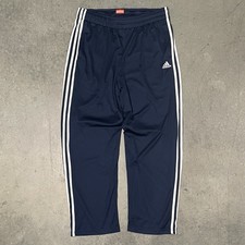 Size Large - VTG Y2K Adidas Mens Blue Lined Windbreaker Track Pants Striped Mesh