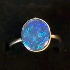 Australian Opal Yellow Gold Ring Oval in Bezel Setting Size 10.5