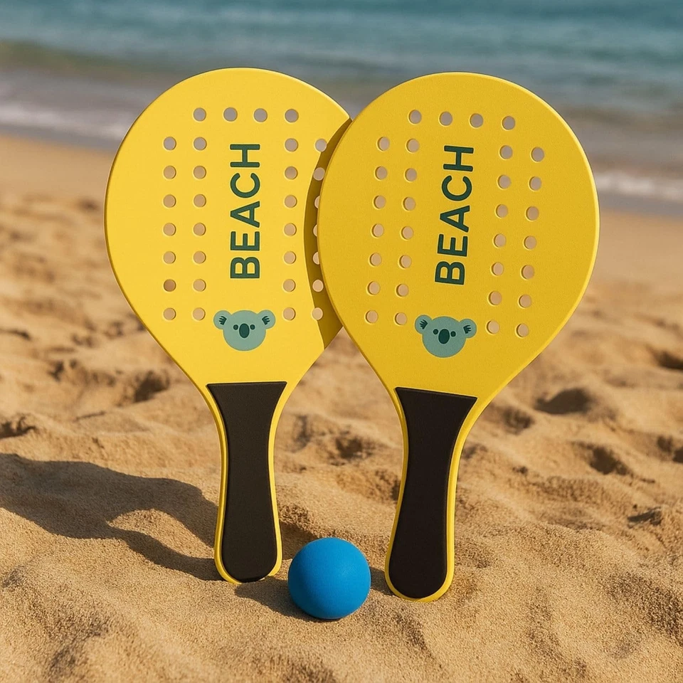 Set Racchettoni da Spiaggia in Legno 2 Racchette 20x38 cm con Pallina Inclusa - Immagine 3 di 4