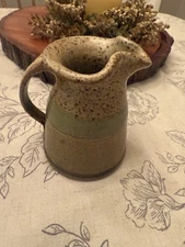 Handmade Ceramic Small Creamer/Pitcher Bud Vase Tan/Green Speckled FarmHouse
