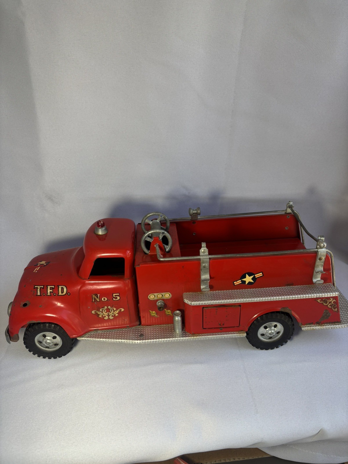 Vintage Tonka TFD No. 5 Pressed Steel Fire Truck – Original Paint, no ladders
