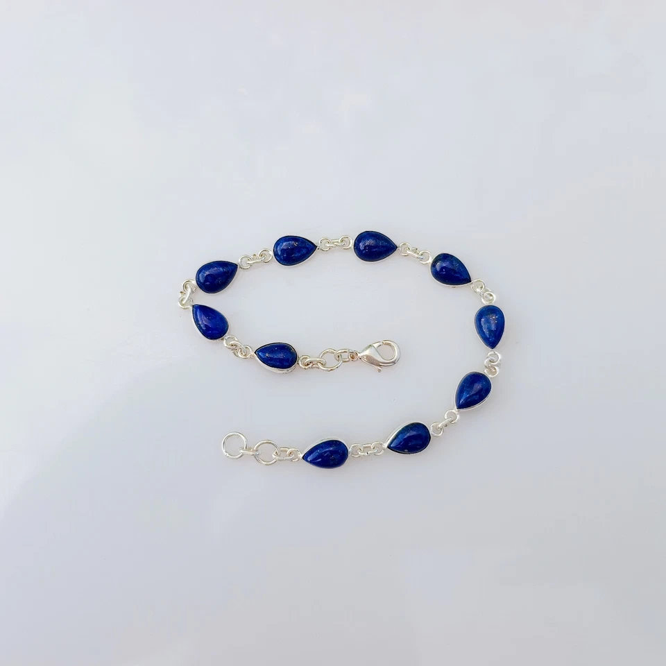 Pulsera de piedras preciosas de lapislázuli natural joyería hecha a mano de plata de ley 925 Foto 3 de 4