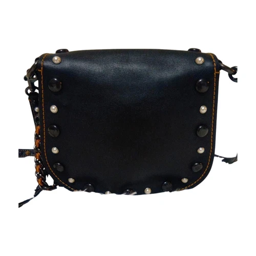 Coach Western Embroidery Saddle Bag Black Leather Studded Clover Glitter 861716 - Picture 2 of 8