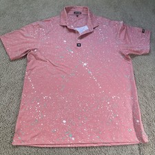Bad Birdie Polo Shirt Mens XL Pink Splatter Print Golf Short Sleeve Performance