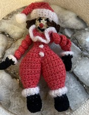 Vintage Handmade Crochet Christmas Clown Doll 10"  Amigurumi Santa Clown Toy