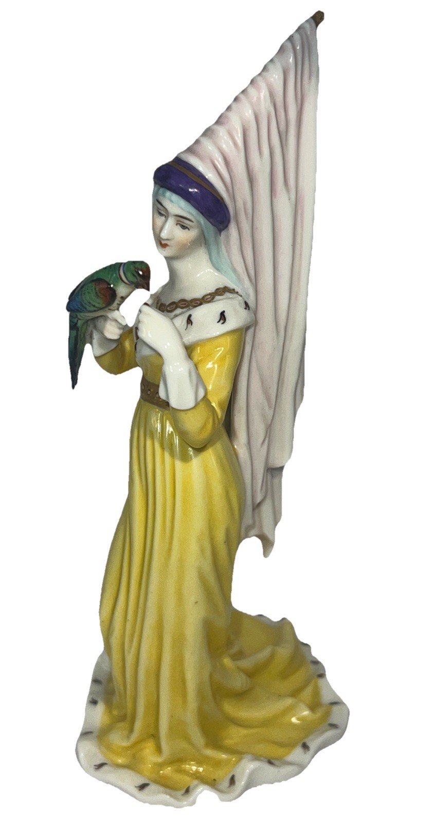 ATQ  Porcelain French 15th Century Countess Feeding Parrot Adolf Leube Dresden
