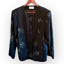 Alfred Dunner Black Floral Blazer Vintage 90s Retro Business Classic Chic Boss