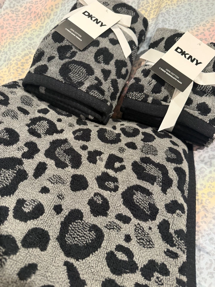 Nuevo juego de toallas de baño DKNY negro/gris 8 piezas con estampado de guepardo/leopardo - ¡Lujo y estilo! Foto 2 de 3