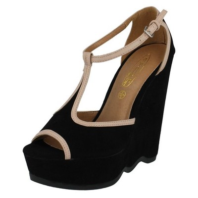Spot On Damen Sandal Absatzschuhe Mit Schnalle Peep Toes Schwarz