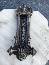 Renovated Antique Victorian Gothic Cast Iron Bat Door Knocker & Letter Box 