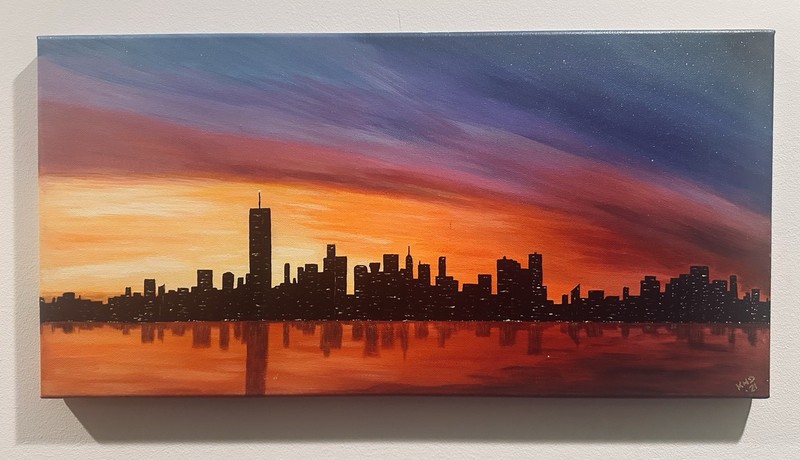10”x20” Original Acrylic Cityscape painting on Canvas