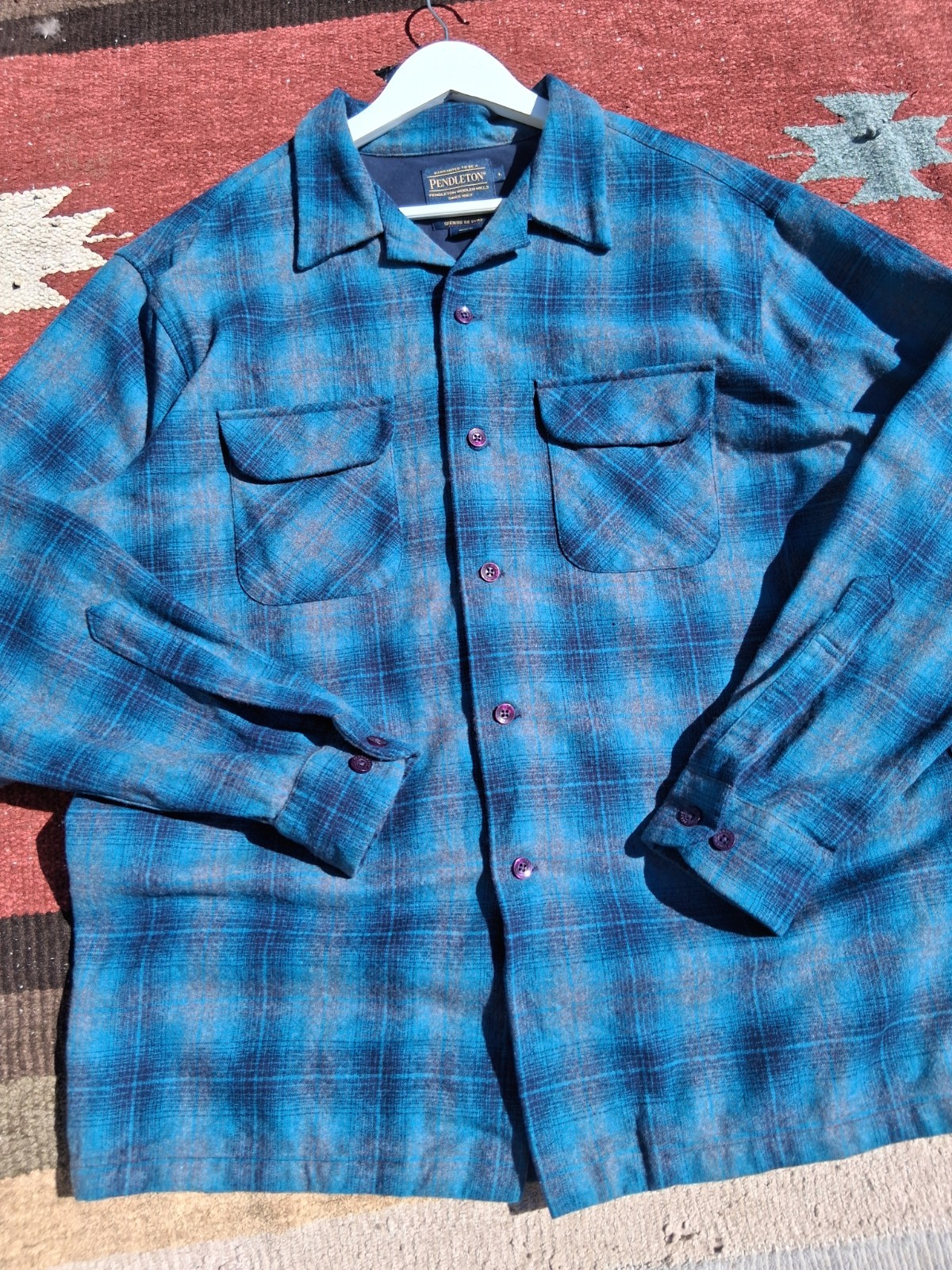 Pendleton Wool Loop Collar Board Shirt Large Blue… - image 3