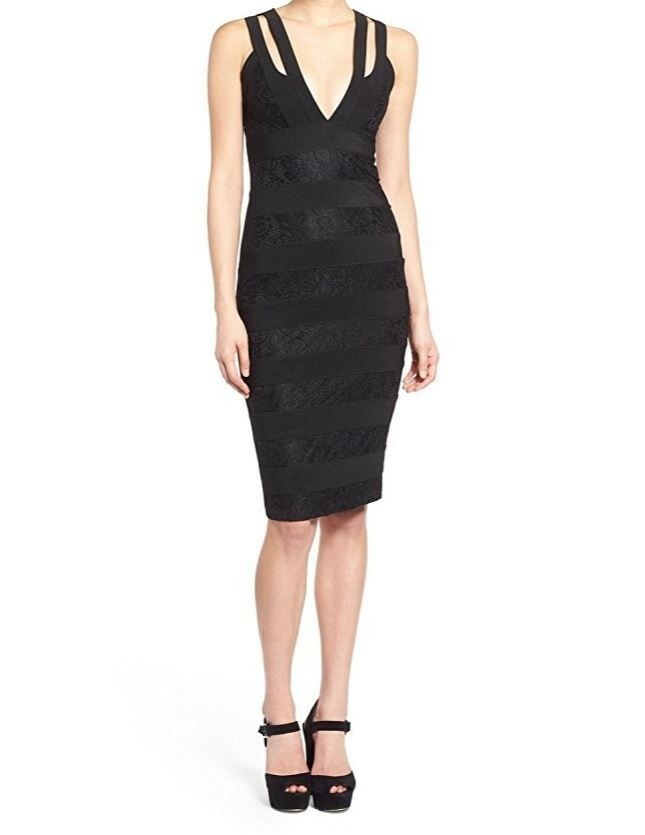 missguided black dress with lace NEW MISSGUIDED Black Lace Paneled*Waist Detail Midi Dress*UK 6/US 2