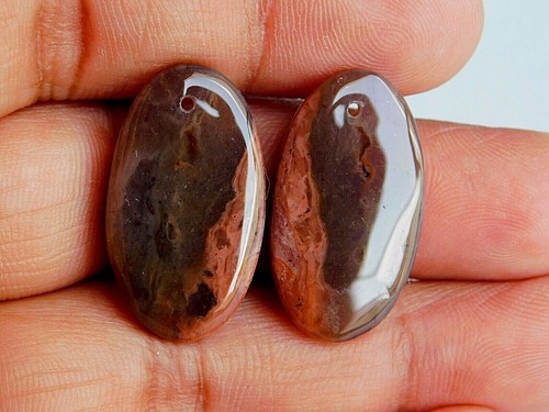 Pair Natural Agate Top Front To Back Drilled Elongated Oval Wire Wrapping Beads - Picture 5 of 5