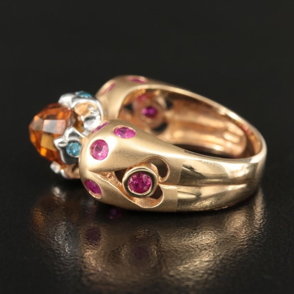 Hand Made Custom Italian Designer Ring / Diamond & Gemstone / 14K Gold ...