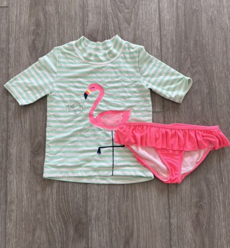 Carter's Little Girls Two Piece Swimsuit Short Sleeve Mint Pink UPF 50+ Size 6 - Afbeelding 1 van 7