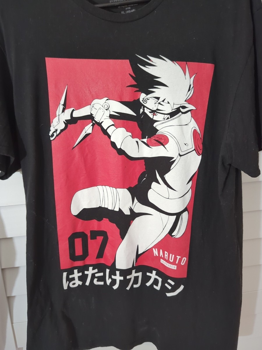 Naruto Kakashi Hatake T Shirt Men XL (46/48) Black Anime Graphic 