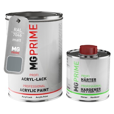 RAL 7046 Telegrau 2 Telegrey 2 matt Acryl Lack 1,5 Liter Dose inkl. Härter