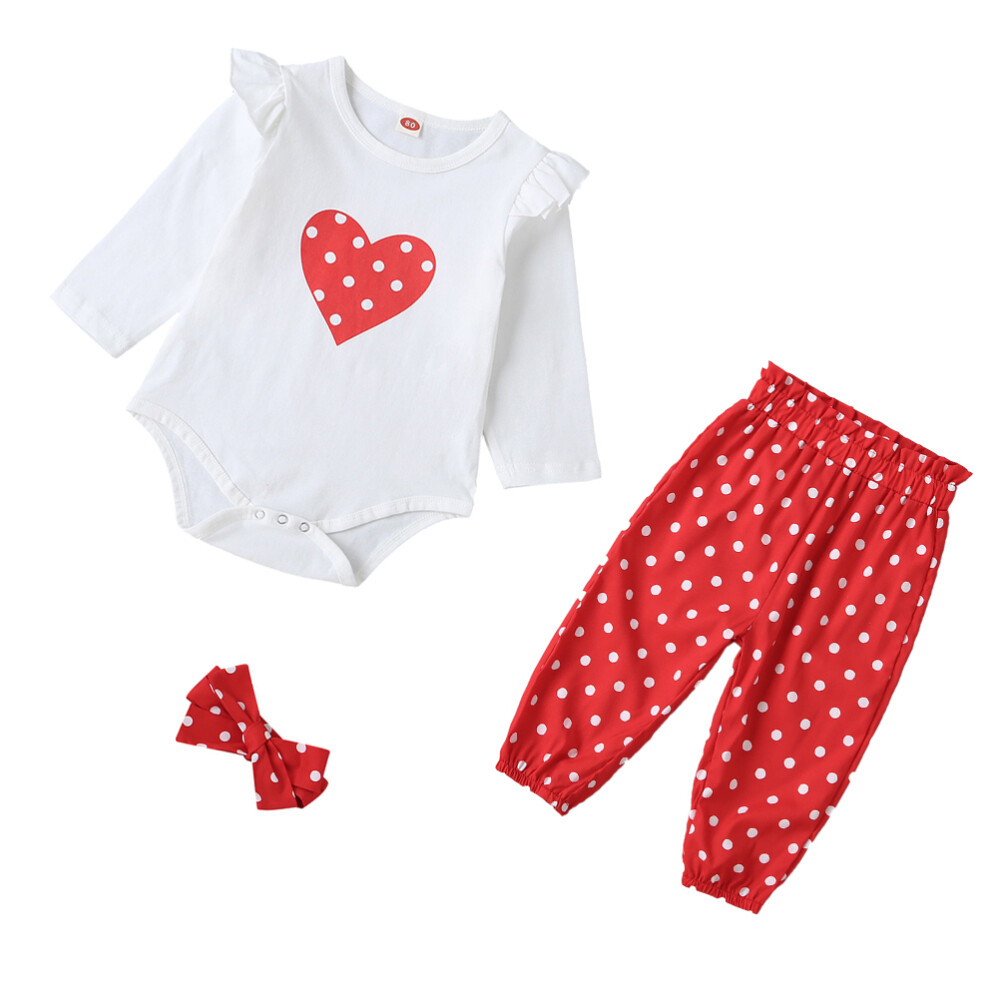3 Pcs/Set Heart Print Valentine Baby Jumpsuits Newborn Winter Onepiece