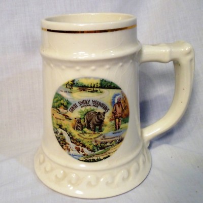 Vtg Great Smoky Mountains Souvenir Mug Stein Bears New Found Gap Loop Over