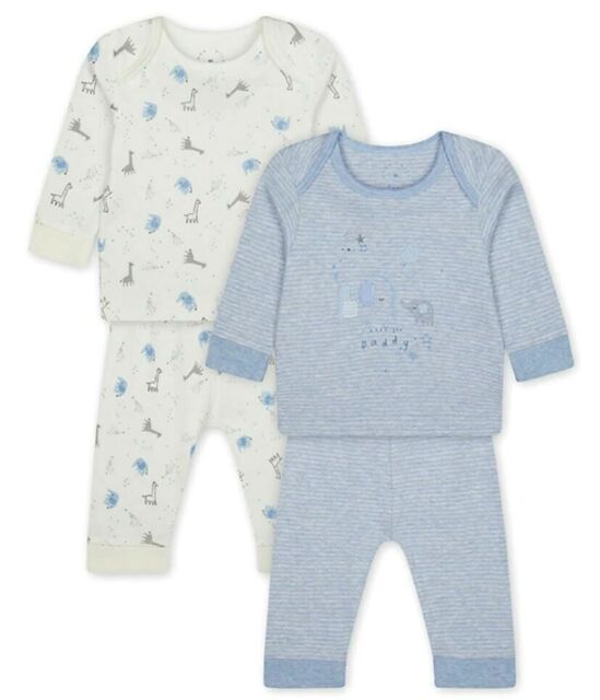 Mothercare Baby Boys Pyjamas Zoo Animal Blue Pure Cotton 2 Pack Pyjamas Set NEW