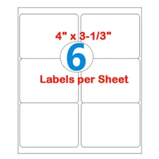 4" x 3-1/3" Laser/Ink Shipping Address Adhesive Labels 6 per Sheet Blank 6 UP US