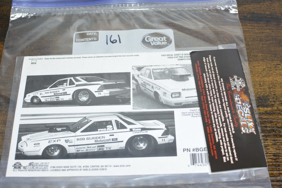 Slixx Decals 7006 Model Car Kit Ford EXP Pro Stock Racing Motorcraft