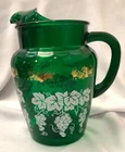 Vintage Anchor Hocking Green Glass Pitcher White Grapes