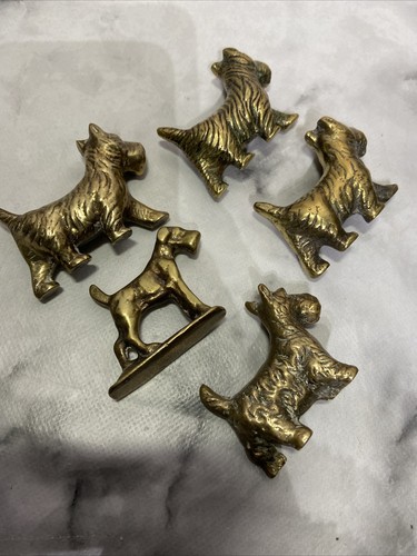 5x Solid Brass Schnauzer Dog Miniature Decorative Animal Sculptures Figures - Picture 12 of 12
