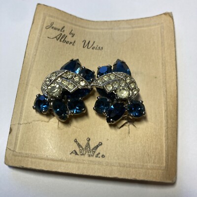 Sign WEISS Brilliant Blue Austrian Crystal Chatons Silver tone Clip-on Earrings