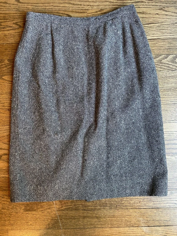 Falda lápiz vintage Badgley Mischka mezcla de lana forrada negra/blanca talla 8