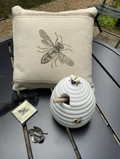 Bumblebee Themed Décor Lot – Honey Pot, Pillow, Hanging Bee, Place Card (H5)