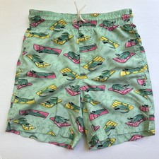 Old Navy Bright Yellow With Surfing Alligators Boys Swim Trunks 10-12 Large GUC