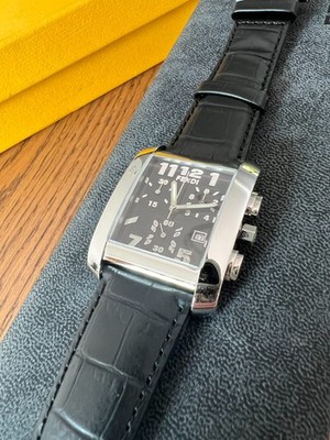 Fendi Orologi 7500G Square Stainless Steel Black Croc Strap Watch